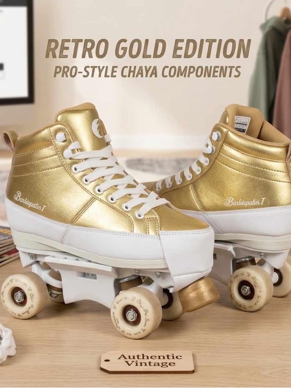Gold High-Top Women’s Roller Skates - Retro Style